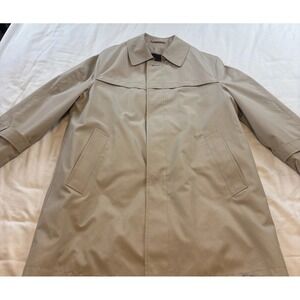London Fog Towne Trench Coat Mens 38R Zip Out Liner Jacket Khaki Vtg